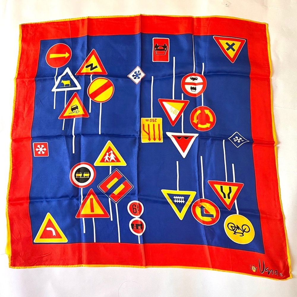 Vintage Vera Neumann Colorful Traffic Sign Scarf